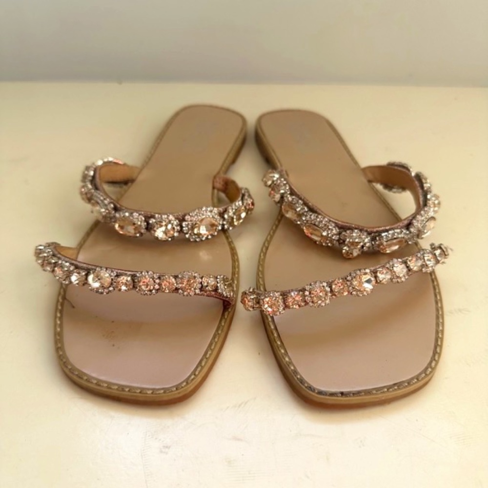 Badgley Mischka Jeweled Slide Sandals - 9 - EUC